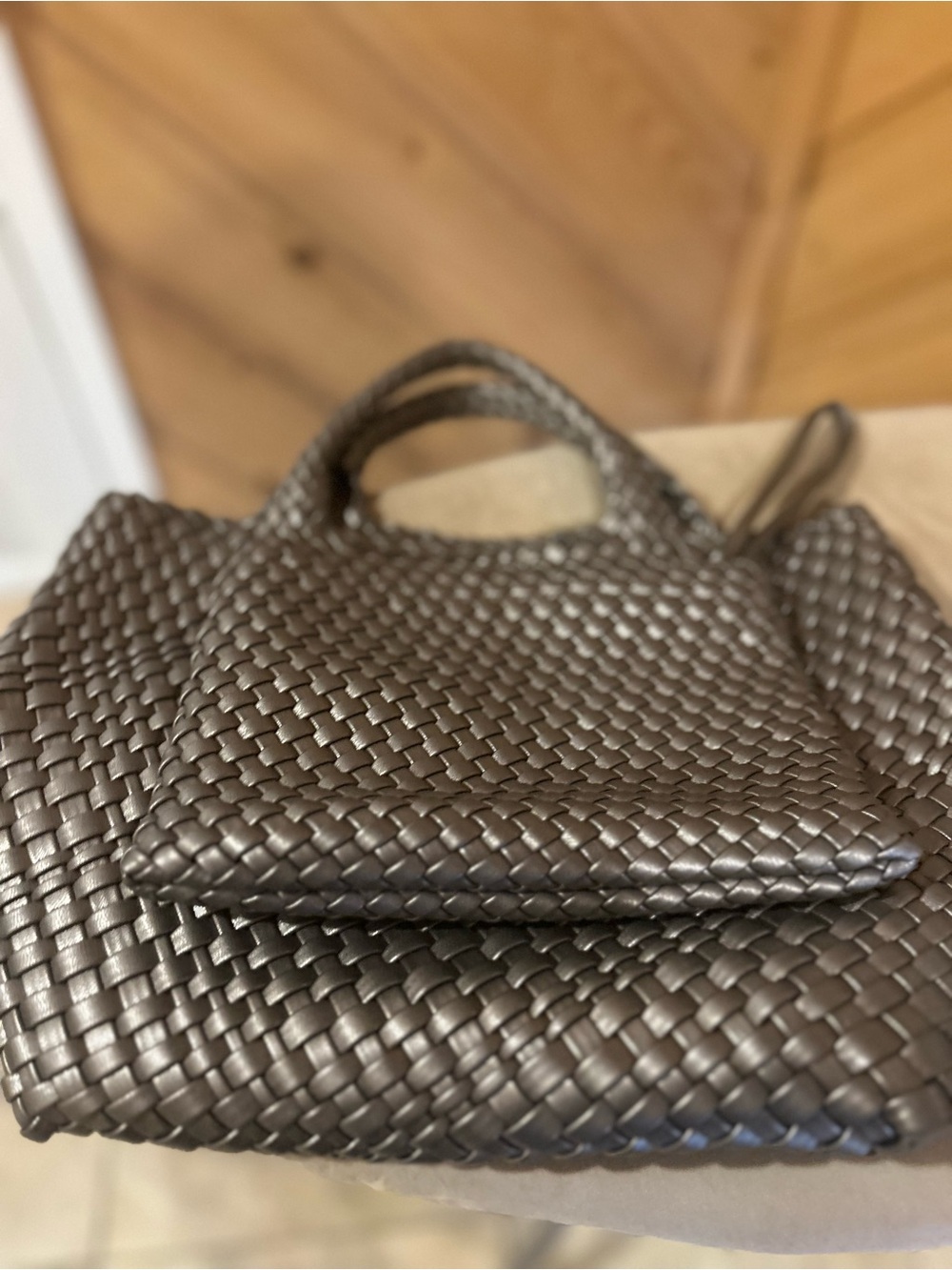 Pewter Woven Leather Tote Bag